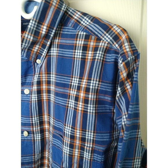 Chaps Men's Easy Care Cotton Long sleeve Button Down Shirt, Large, Blue Plaid - Picture 3 of 11